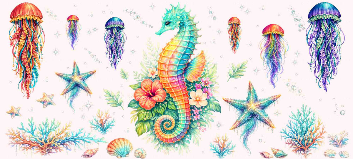 D-1565 SEAHORSE & JELLYFISH 40 OZ WRAP 11"W X 5"H