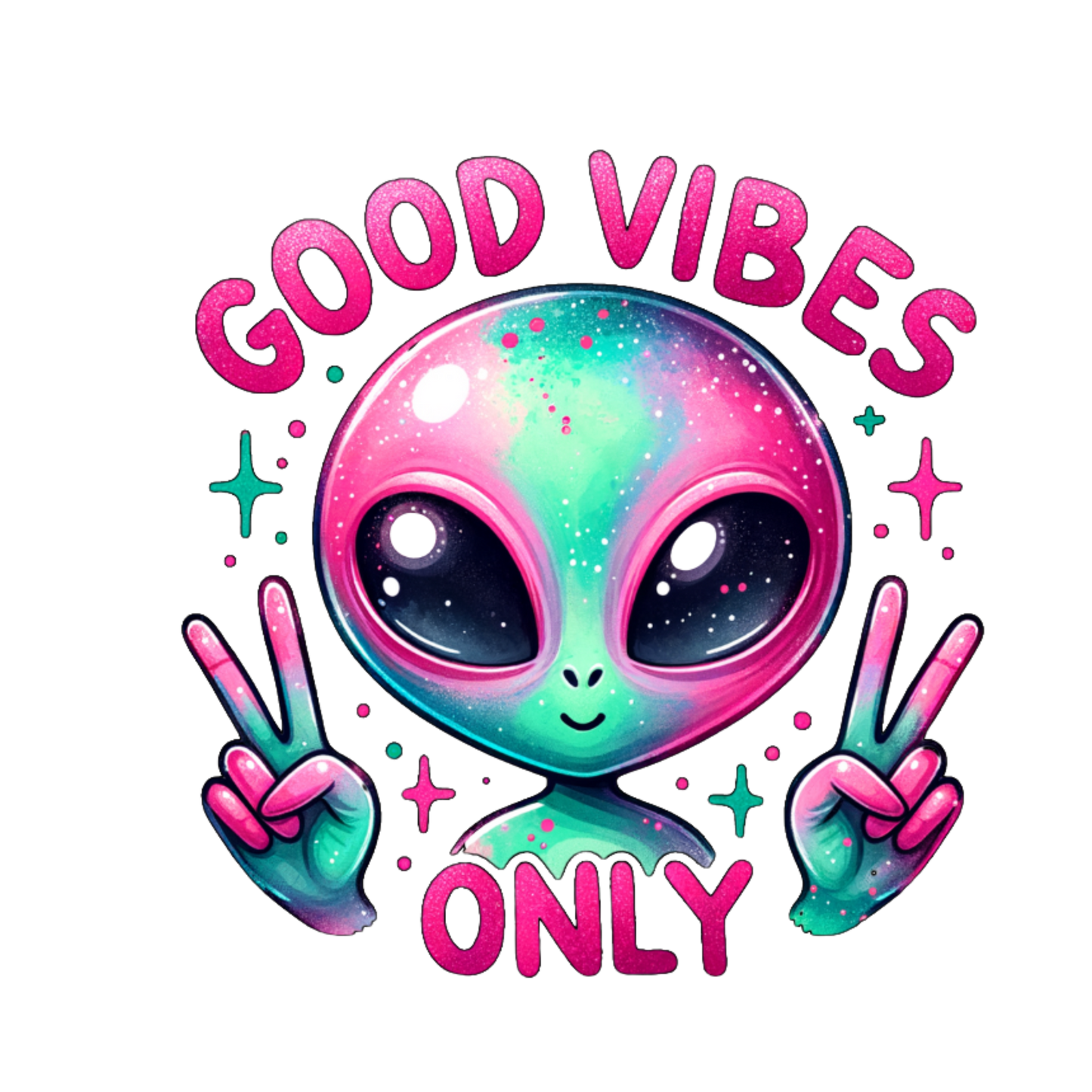 A-1102 GOOD VIBES ALIEN  3.75"w x 3.75"h