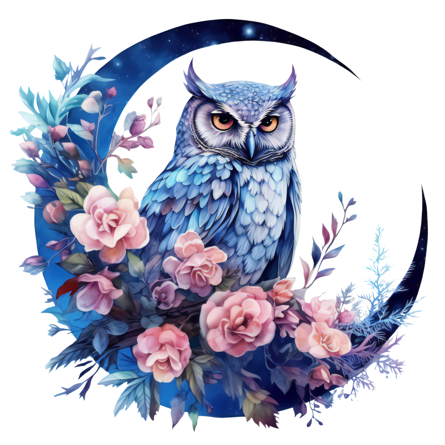 A-1198  OWL FLOWER MOON  3.75"W X 3.75"H