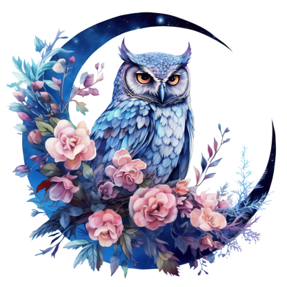 A-1198  OWL FLOWER MOON  3.75"W X 3.75"H
