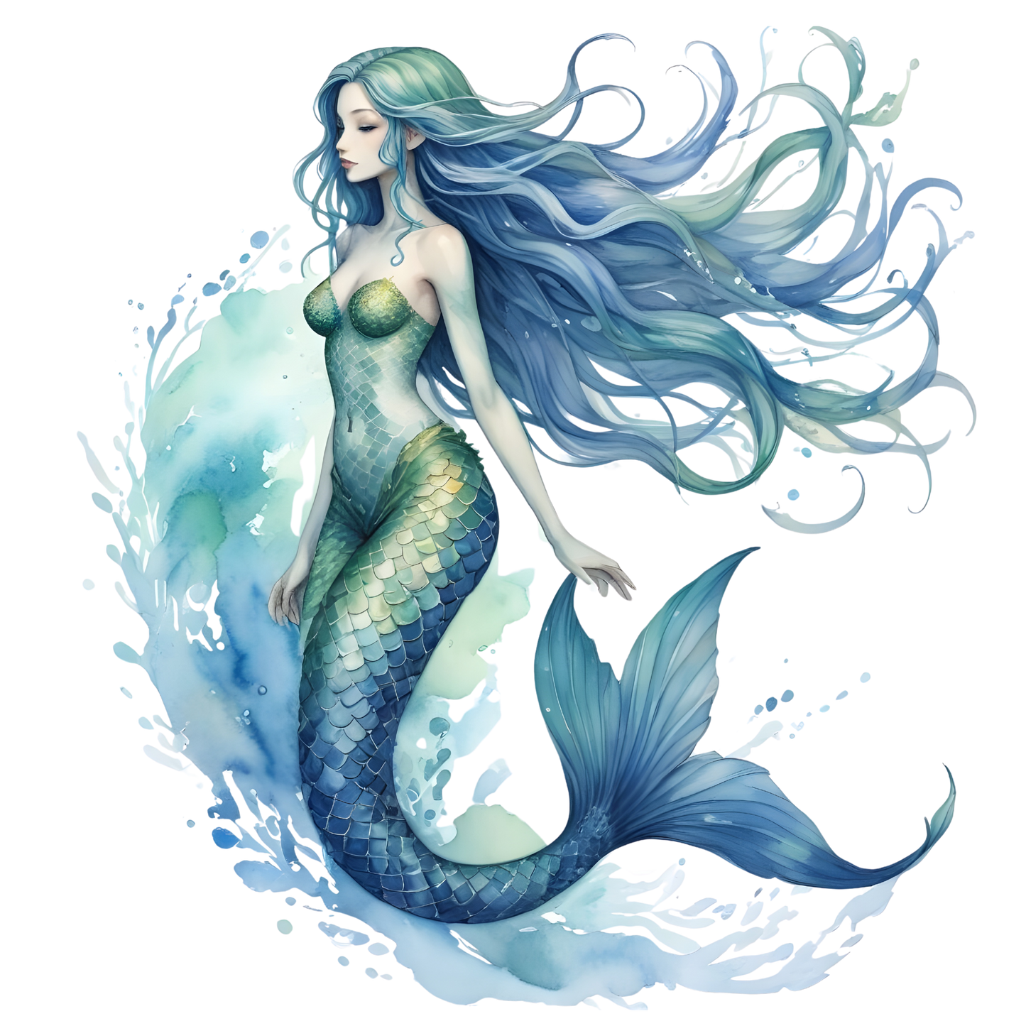 A-1239 BLUE MERMAID 3.75"W  X 4.25"H