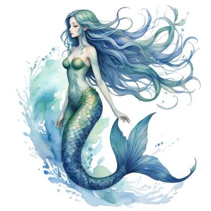 A-1239 BLUE MERMAID 3.75"W  X 4.25"H