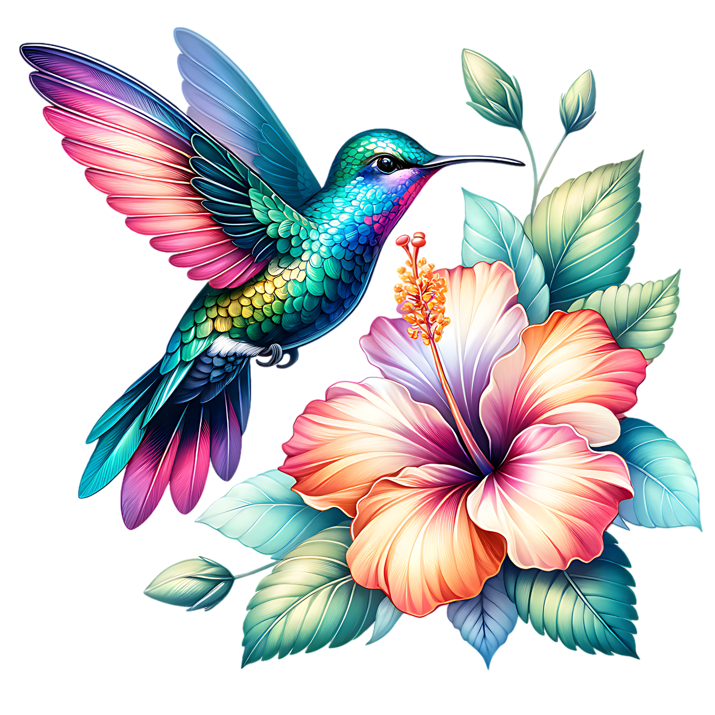 A-1247 HUMMINGBIRD HYBISCUS  3.75"w x 3.5"h