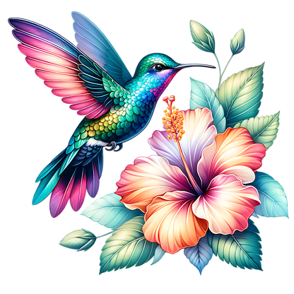 A-1247 HUMMINGBIRD HYBISCUS  3.75"w x 3.5"h