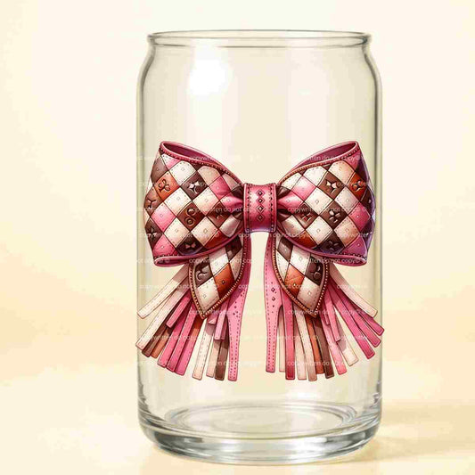 A-1257 PINK LEATHER BOW 3.75"W X 4"H