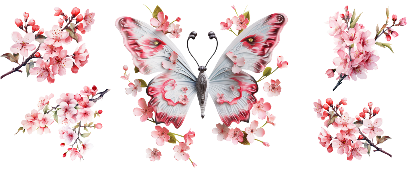 B-1519 cherry blossoms & butterfly  9"w x 4"h