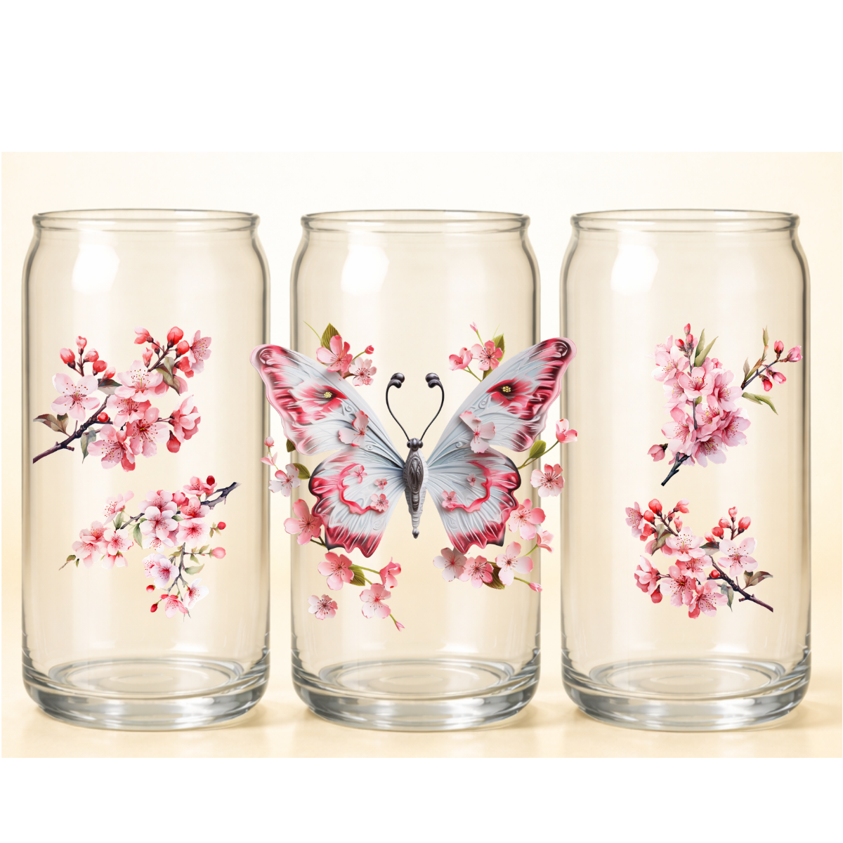 B-1519 cherry blossoms & butterfly  9"w x 4"h