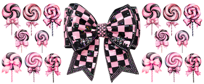 B-1542 PINK BLACK BOW  9"W X 4."H