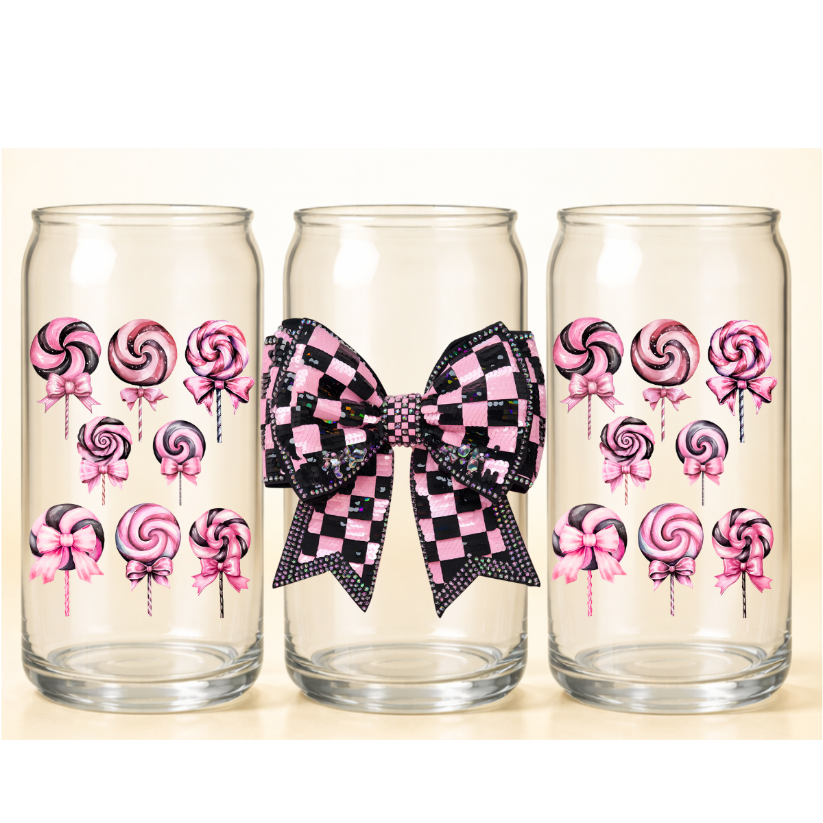 B-1542 PINK BLACK BOW  9"W X 4."H