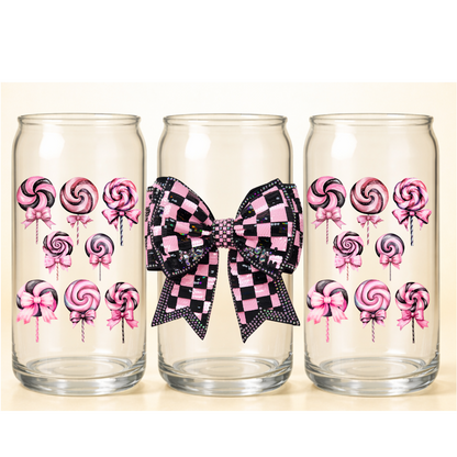 B-1542 PINK BLACK BOW  9"W X 4."H