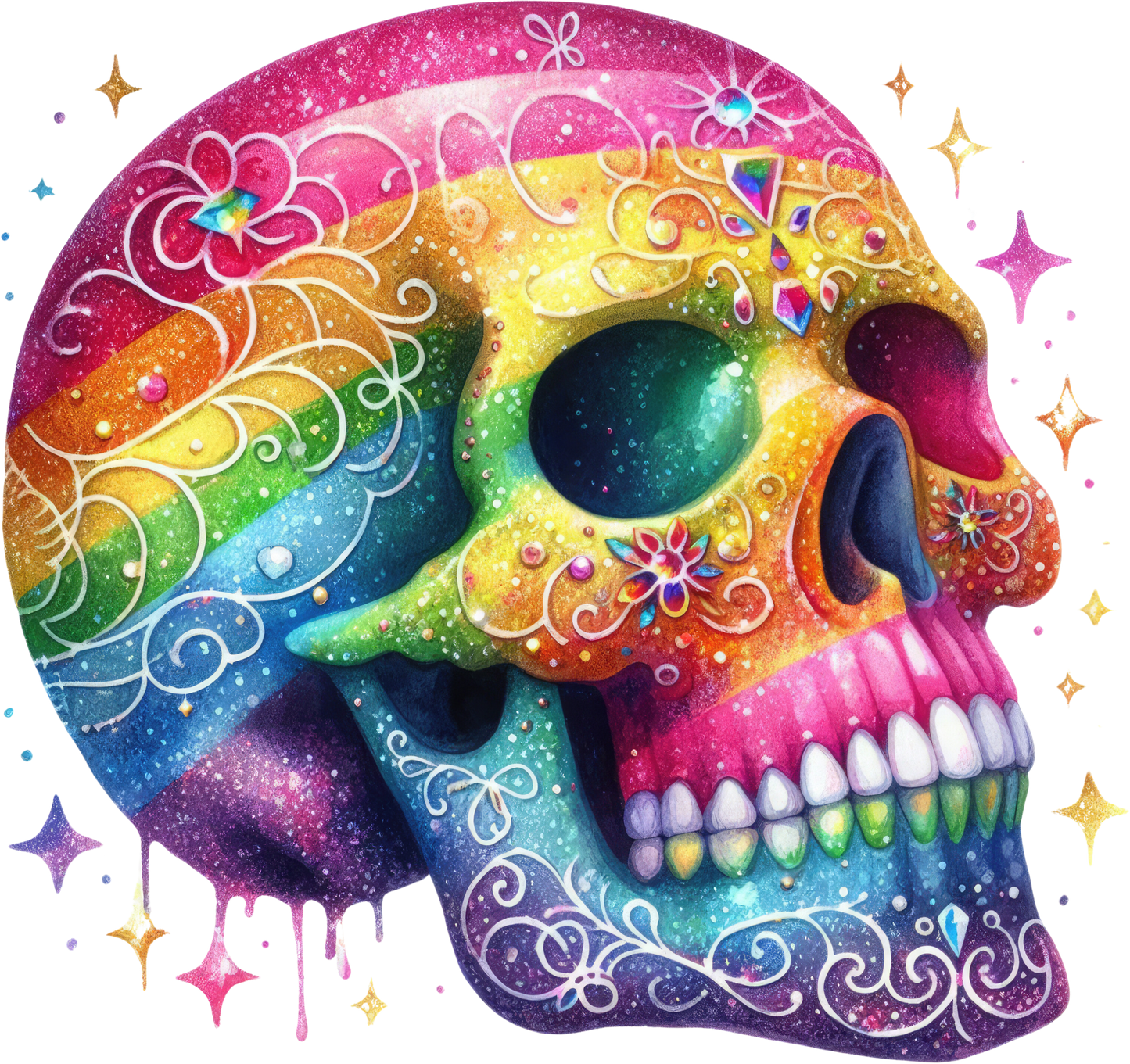 A-1178 RAINBOW SKULL  3.75"W X 3.75"H