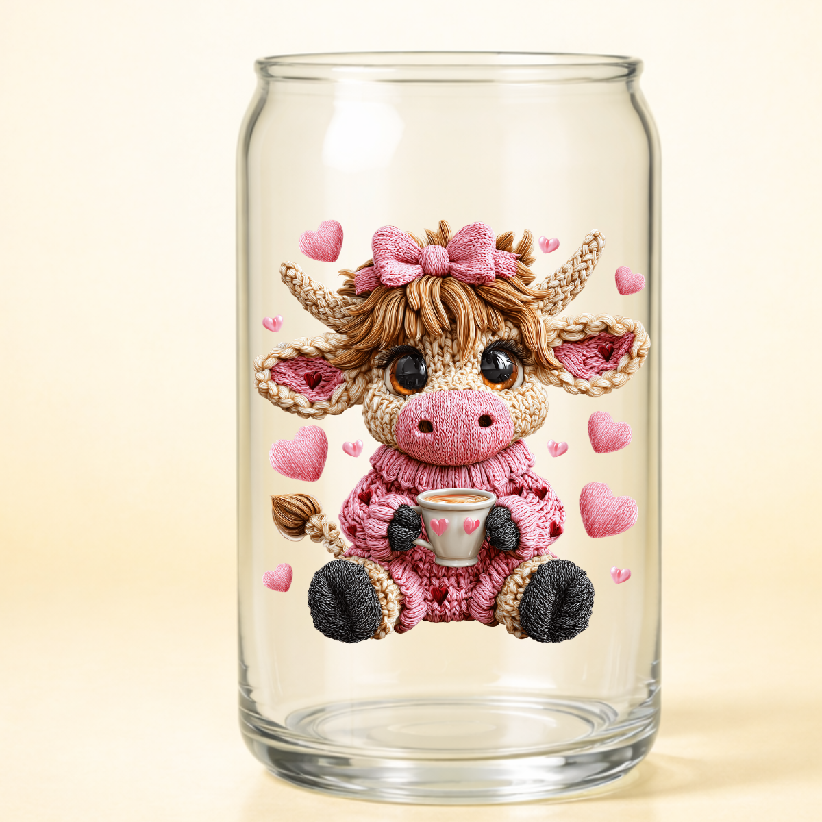 A-20103 YARN HEART COW 3.75"w x 4"h