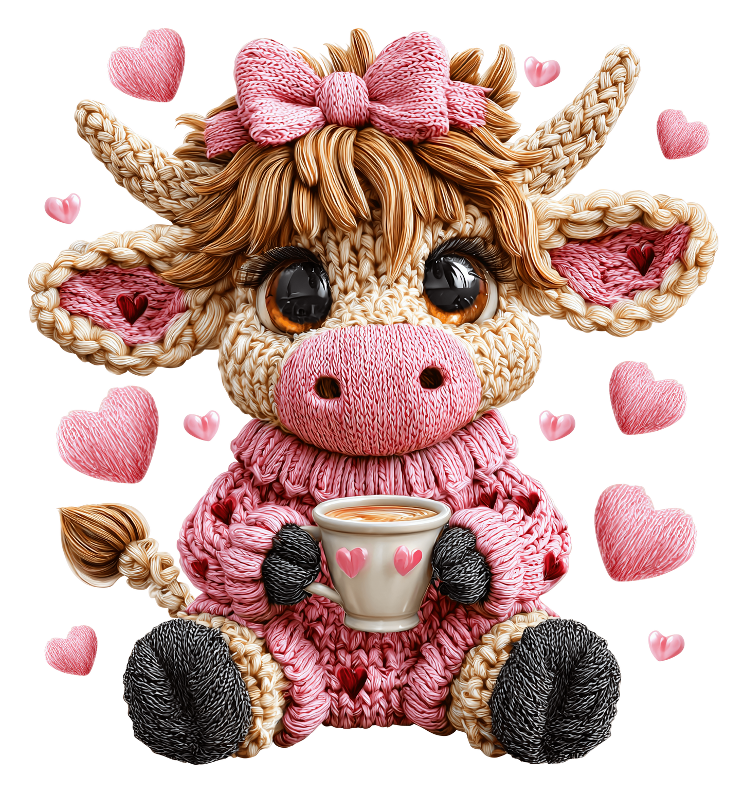 A-20103 YARN HEART COW 3.75"w x 4"h